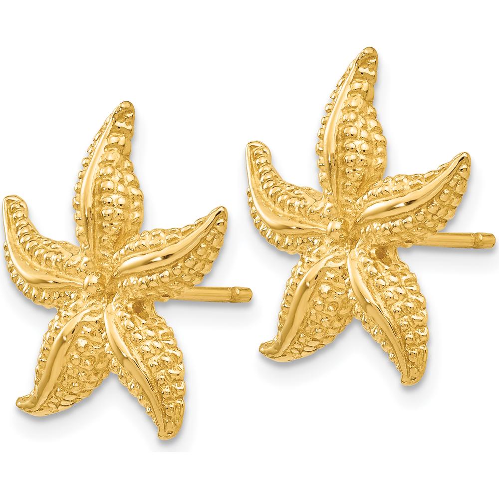 14K Yellow Gold Starfish Button Earrings with Polished Finish - 17mm Length by 0