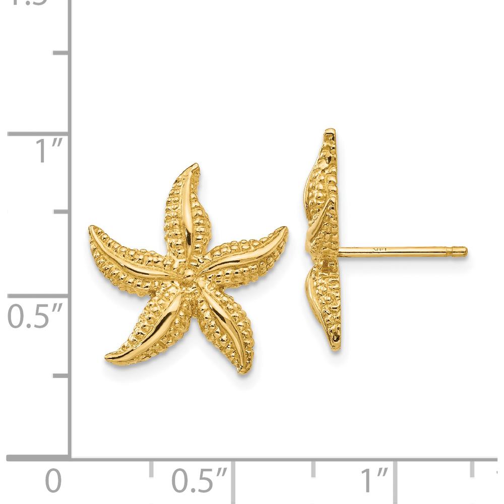 14K Yellow Gold Starfish Button Earrings with Polished Finish - 17mm Length by 0