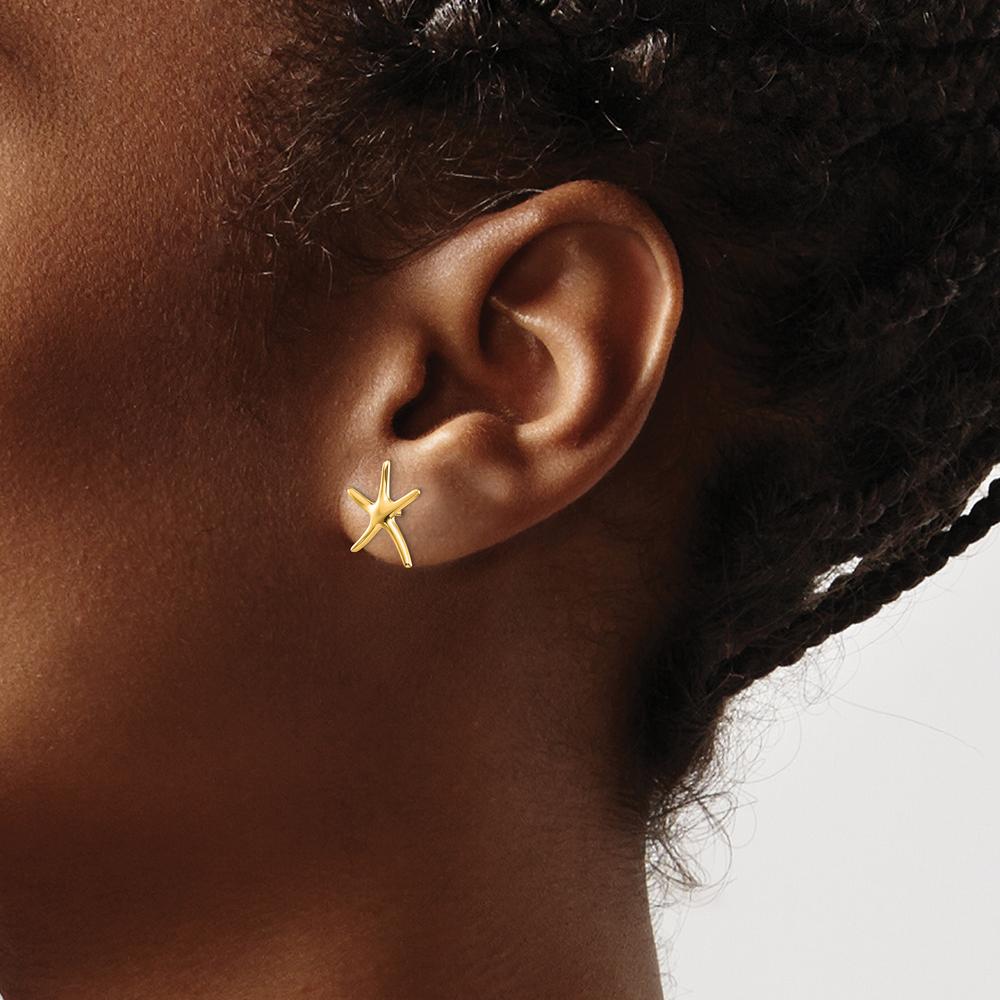 14K Yellow Gold Starfish Button Post Earrings - Polished Finish by 0
