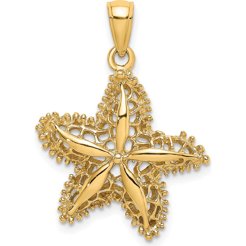 14K Yellow Gold Starfish Filigree Pendant Necklace - 28mm by Oro Pregiato