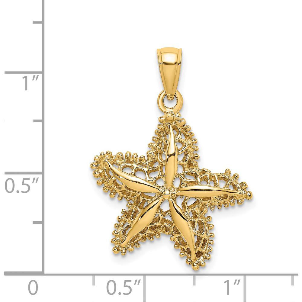 14K Yellow Gold Starfish Filigree Pendant Necklace - 28mm by Oro Pregiato