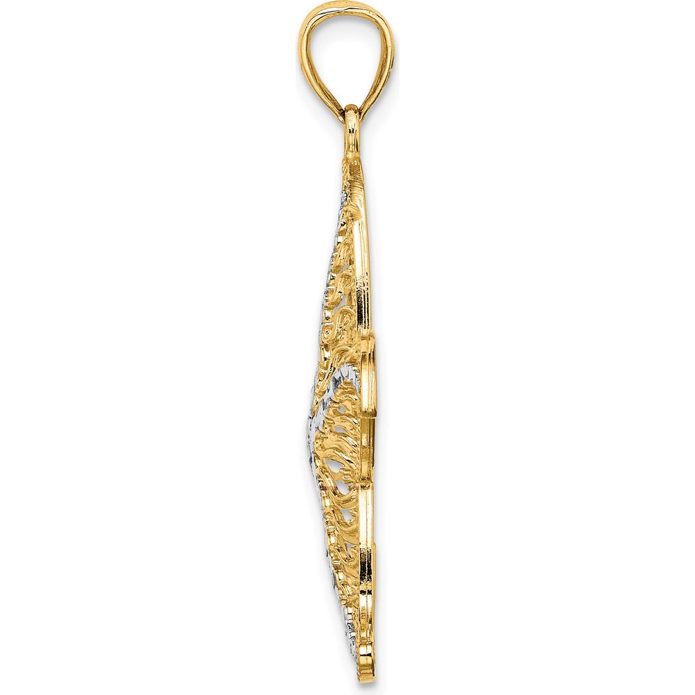 14K Yellow Gold Starfish Filigree Pendant with White Rhodium Accents - Textured Coastal Charm by Oro Pregiato