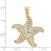 14K Yellow Gold Starfish Filigree Pendant with White Rhodium Accents - Textured Coastal Charm by Oro Pregiato