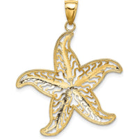 14K Yellow Gold Starfish Filigree Pendant with White Rhodium Accents - Textured Coastal Charm by Oro Pregiato