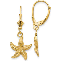 14K Yellow Gold Starfish Leverback Drop Earrings - Polished Finish by Oro Pregiato