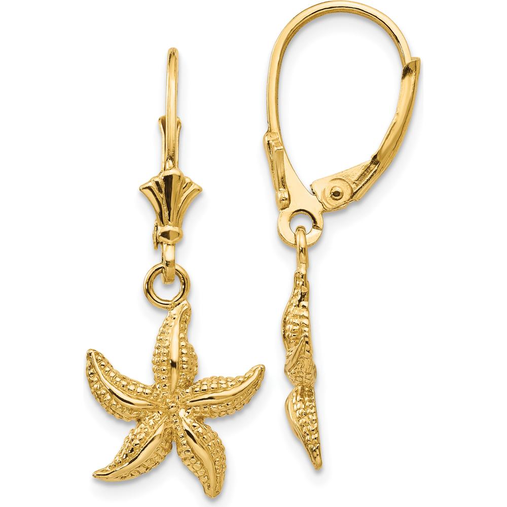 14K Yellow Gold Starfish Leverback Drop Earrings - Polished Finish by Oro Pregiato