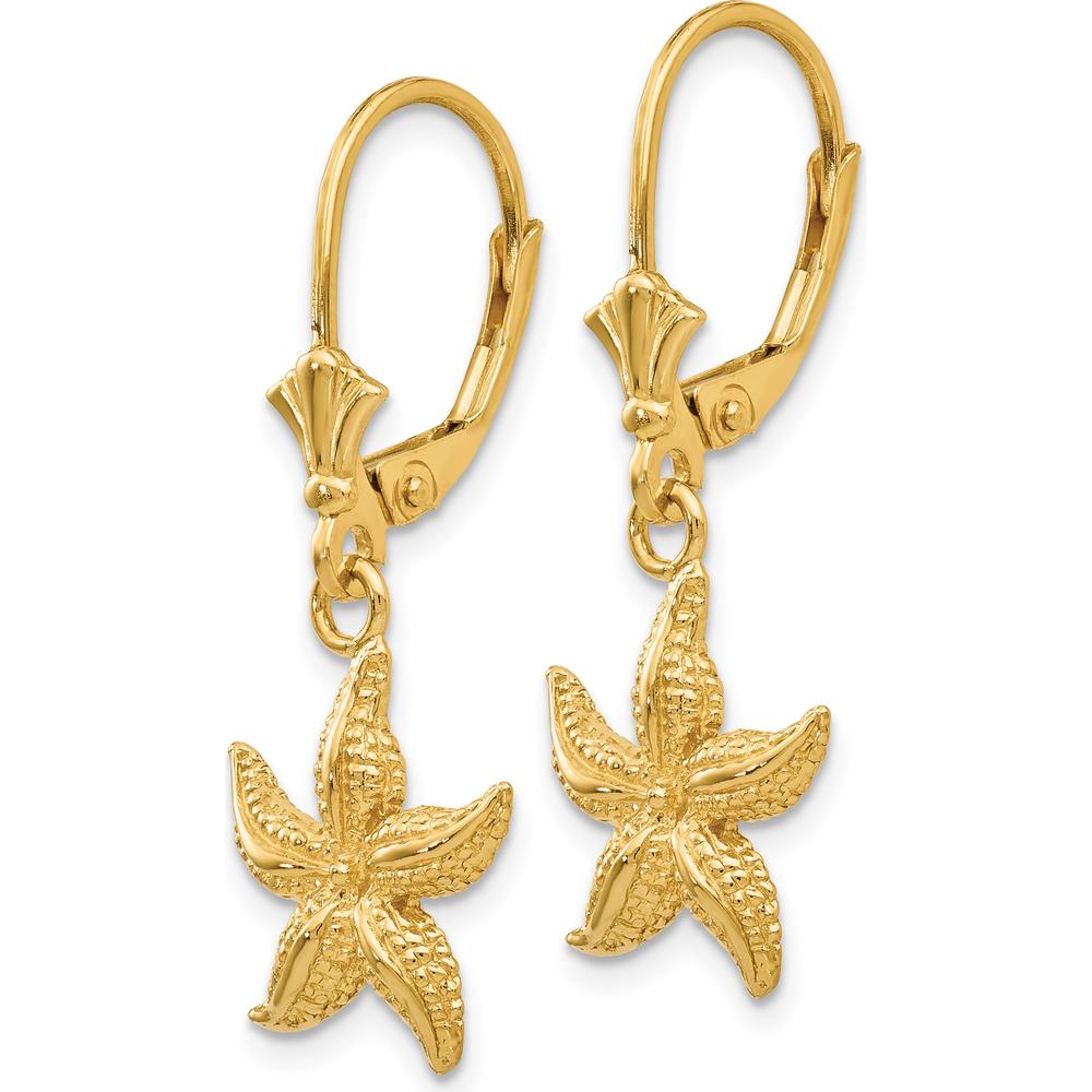 14K Yellow Gold Starfish Leverback Drop Earrings - Polished Finish by Oro Pregiato