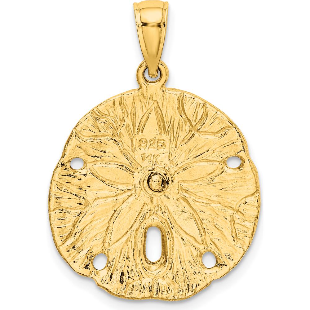 14K Yellow Gold Starfish on Sand Dollar Pendant - Textured Beach Charm by Oro Pregiato