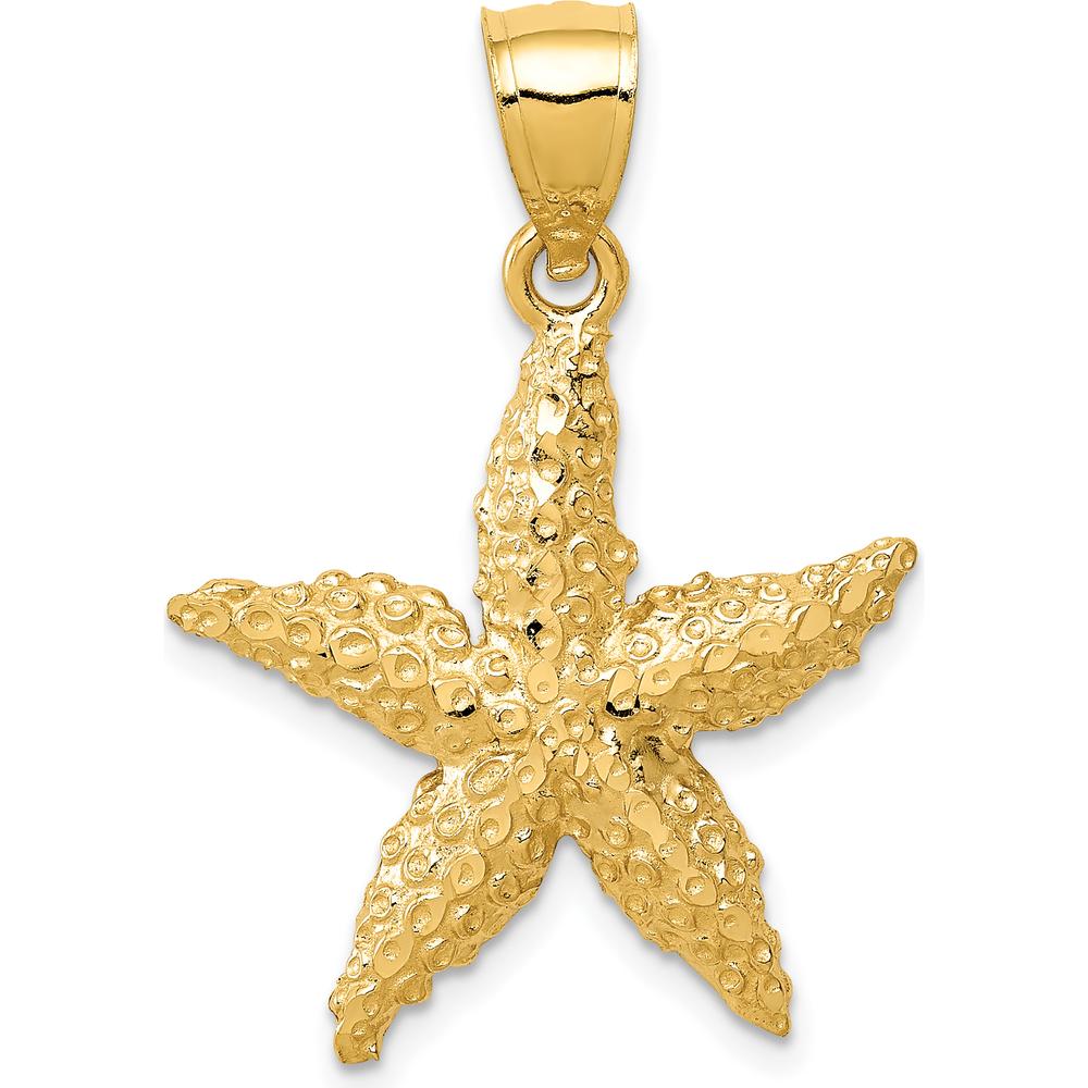 14K Yellow Gold Starfish Pendant - Ocean-Inspired Textured Charm with Polished Finish by Oro Pregiato
