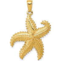 14K Yellow Gold Starfish Pendant - Solid Textured Gold Charm with Polished Finish by Oro Pregiato