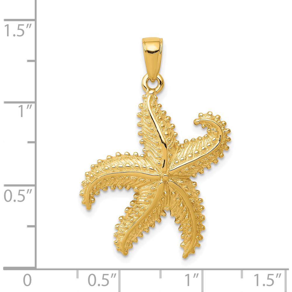 14K Yellow Gold Starfish Pendant - Solid Textured Gold Charm with Polished Finish by Oro Pregiato
