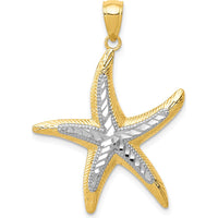 14K Yellow Gold Starfish Pendant with White Rhodium Accents - Polished Finish by Oro Pregiato