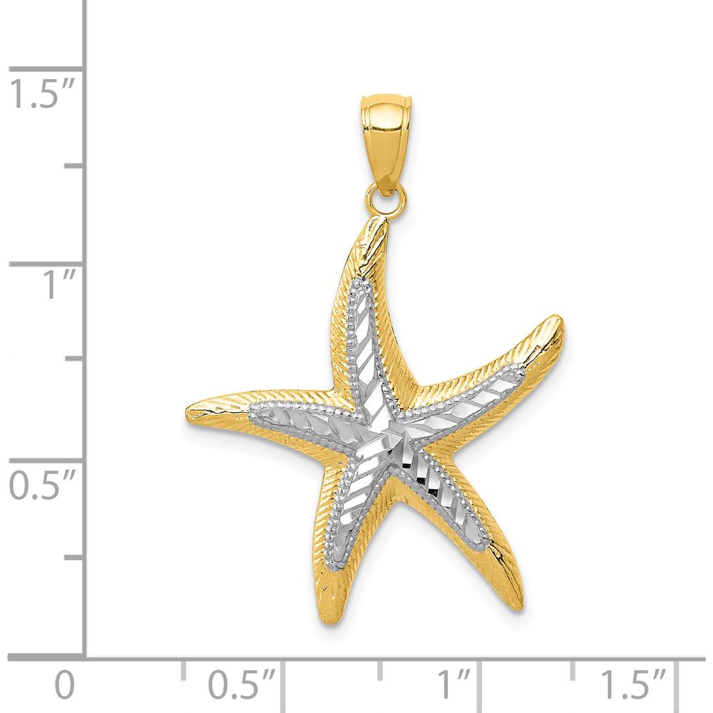 14K Yellow Gold Starfish Pendant with White Rhodium Accents - Polished Finish by Oro Pregiato