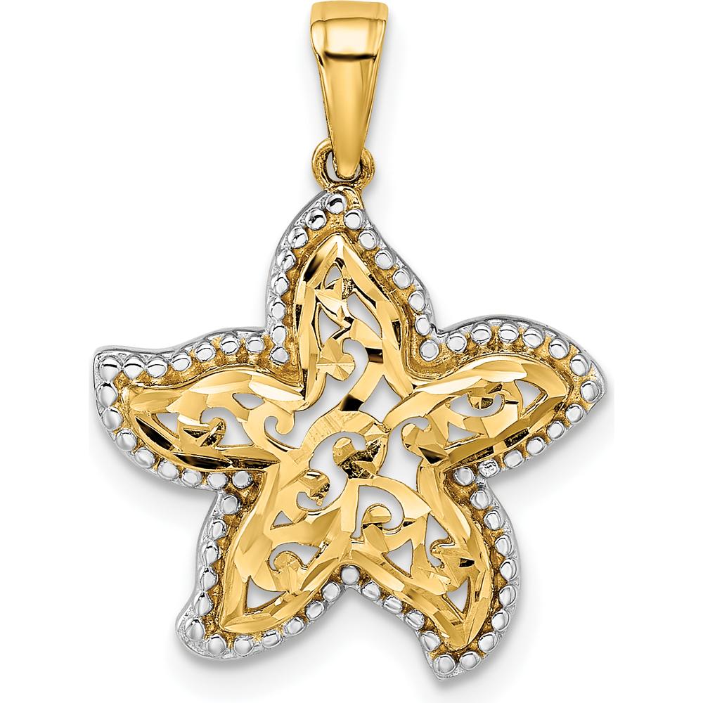14K Yellow Gold Starfish Pendant with White Rhodium Accents - Polished Finish by Oro Pregiato