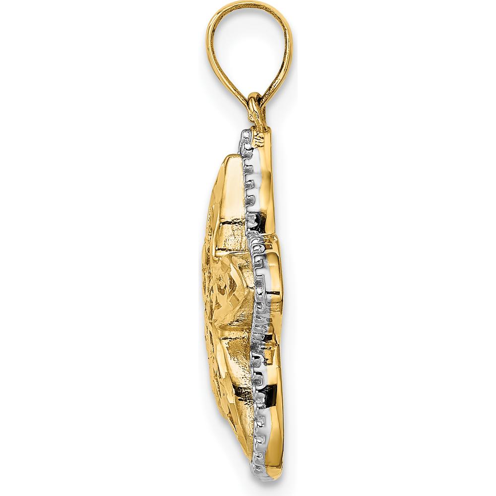 14K Yellow Gold Starfish Pendant with White Rhodium Accents - Polished Finish by Oro Pregiato