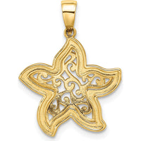 14K Yellow Gold Starfish Pendant with White Rhodium Accents - Polished Finish by Oro Pregiato