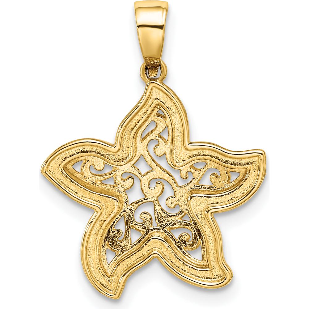 14K Yellow Gold Starfish Pendant with White Rhodium Accents - Polished Finish by Oro Pregiato