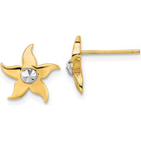 14K Yellow Gold Starfish Post Earrings with Center Diamond Accent - Rhodium Plated Finish by Oro Pregiato