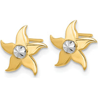 14K Yellow Gold Starfish Post Earrings with Center Diamond Accent - Rhodium Plated Finish by Oro Pregiato