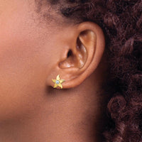 14K Yellow Gold Starfish Post Earrings with Center Diamond Accent - Rhodium Plated Finish by Oro Pregiato