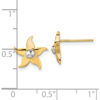 14K Yellow Gold Starfish Post Earrings with Center Diamond Accent - Rhodium Plated Finish by Oro Pregiato