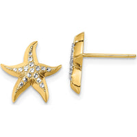 14K Yellow Gold Starfish Post Earrings with White Gemstones - 1.0 Carat Total Gem Weight by Oro Pregiato