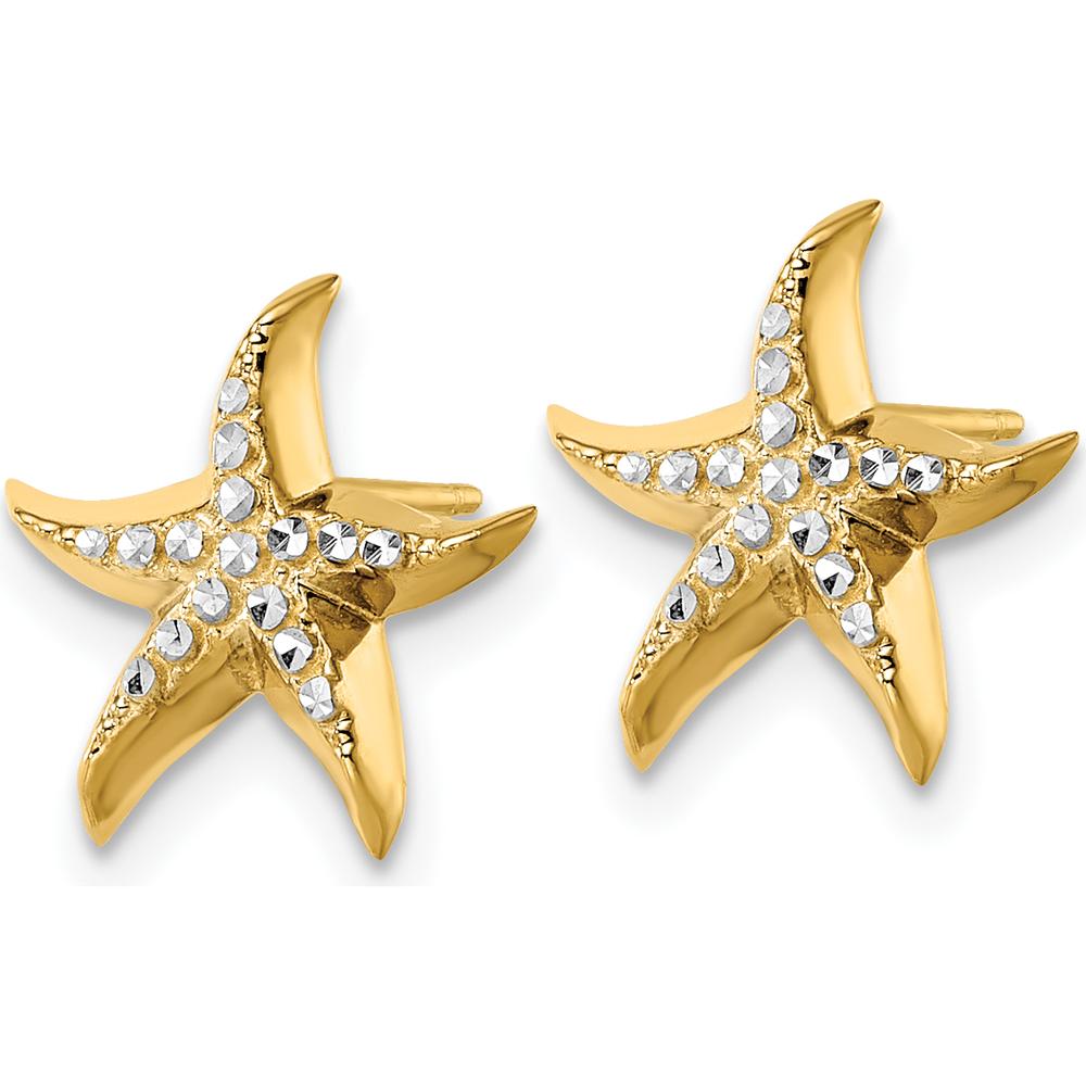 14K Yellow Gold Starfish Post Earrings with White Gemstones - 1.0 Carat Total Gem Weight by Oro Pregiato