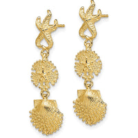 14K Yellow Gold Starfish, Sand Dollar, and Scallop Shell Dangle Earrings - Coastal Jewelry Inspiration by 0