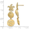 14K Yellow Gold Starfish, Shell, and Sand Dollar Dangle Earrings - Beach-Inspired Oceanic Charm by 0