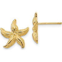 14K Yellow Gold Starfish Stud Earrings - Textured Design, 13mm x 12mm by Oro Pregiato