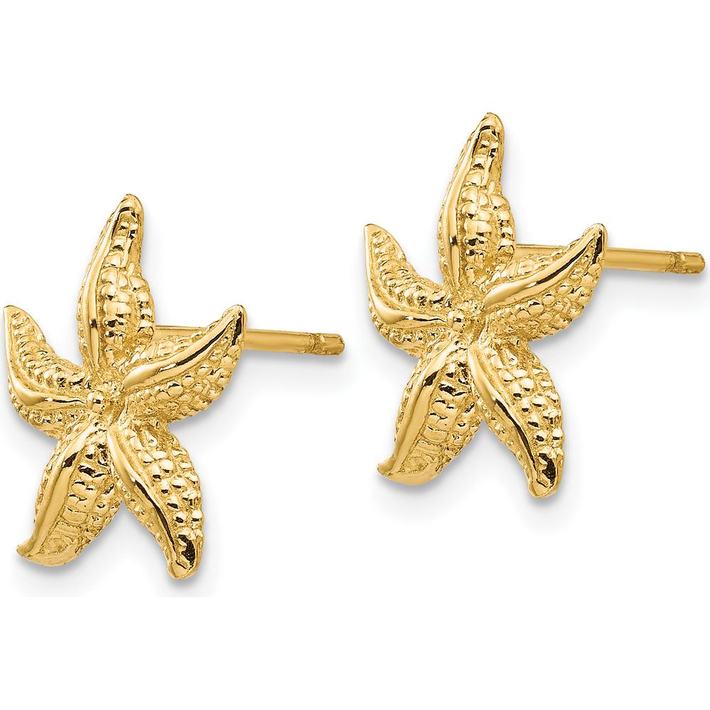 14K Yellow Gold Starfish Stud Earrings - Textured Design, 13mm x 12mm by Oro Pregiato