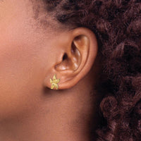 14K Yellow Gold Starfish Stud Earrings - Textured Design, 13mm x 12mm by Oro Pregiato
