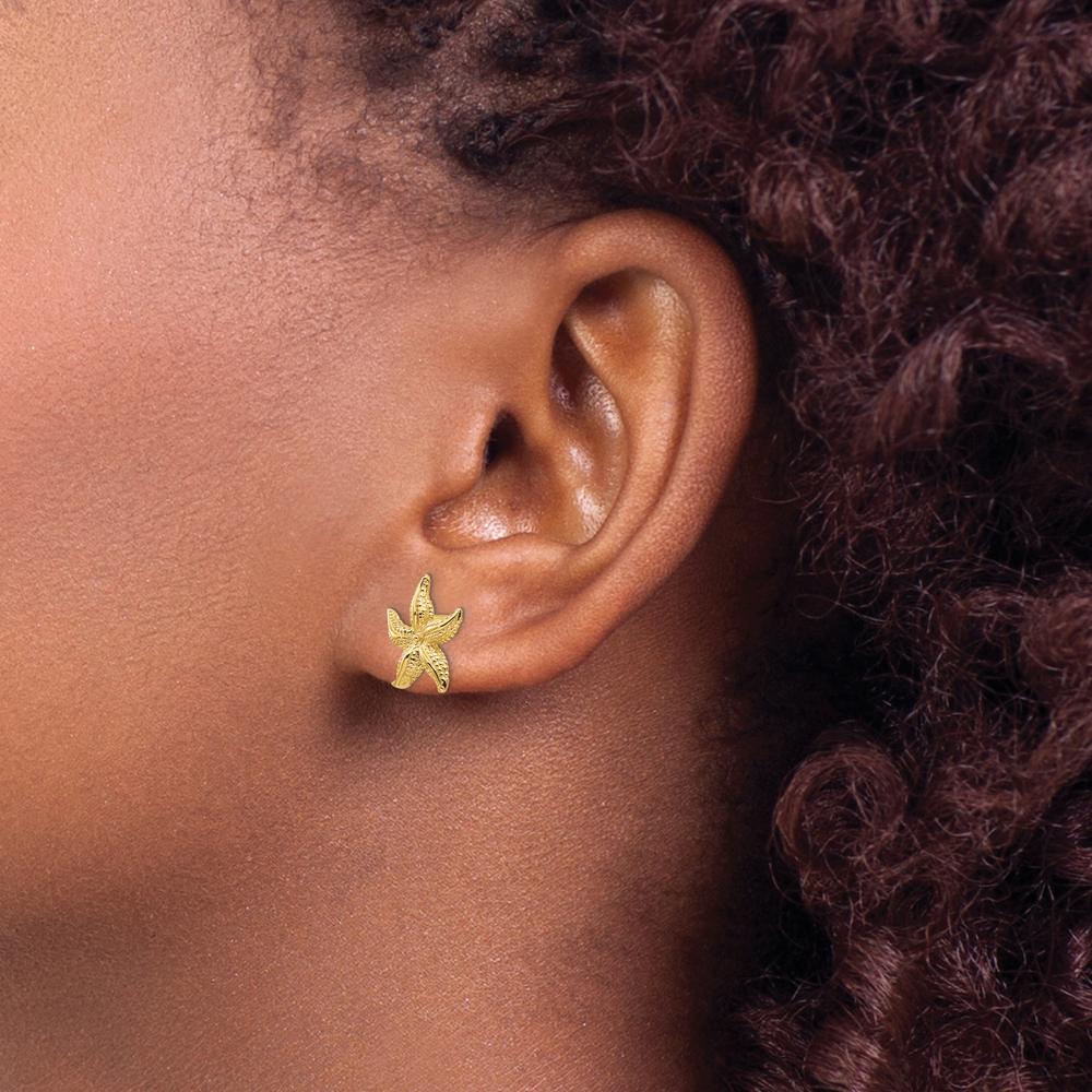 14K Yellow Gold Starfish Stud Earrings - Textured Design, 13mm x 12mm by Oro Pregiato