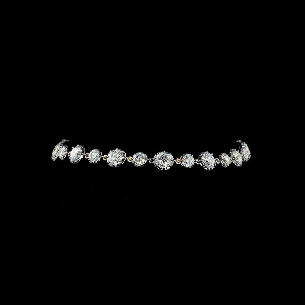 14K Yellow Gold Station Bracelet with 25 Round Brilliant Cut Lab Diamonds - Black Rhodium Bezel and Prong Settings - 6.33 Carat Total Diamond Weight - Covaloro Fine Jewelry