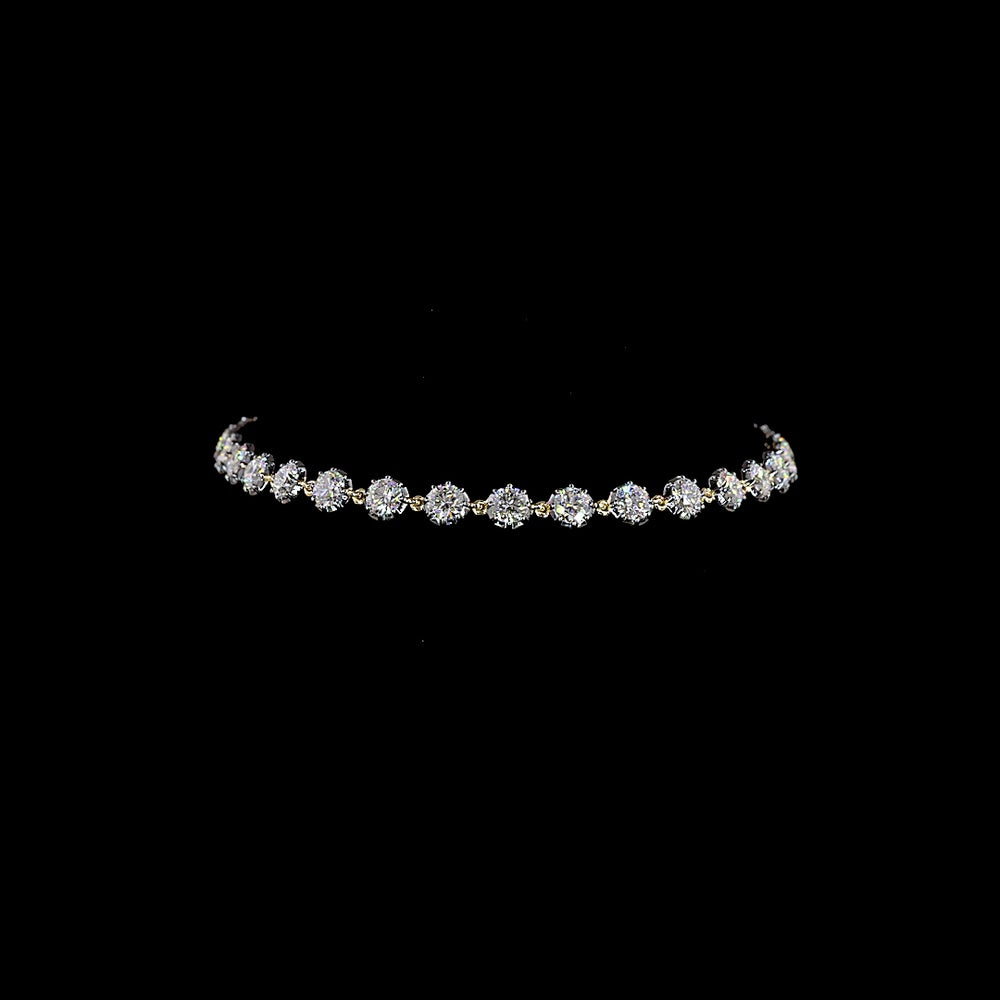 14K Yellow Gold Station Bracelet with 30 Round Brilliant Cut Lab Diamonds - 4.46 Carats Total Diamond Weight - Covaloro Fine Jewelry
