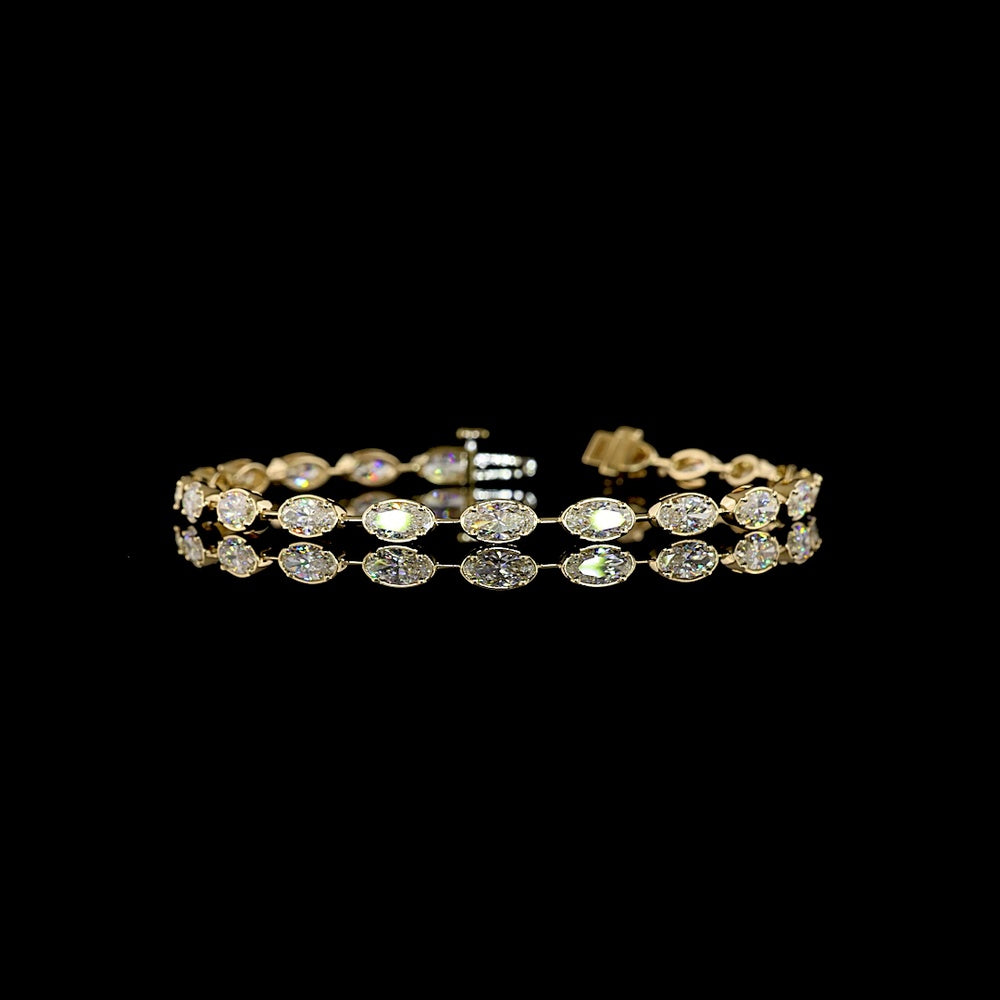 14K Yellow Gold Station Bracelet with 5.18 Carats East-West Moval Cut Lab Diamonds in Bezel-Prong Setting - Covaloro Fine Jewelry