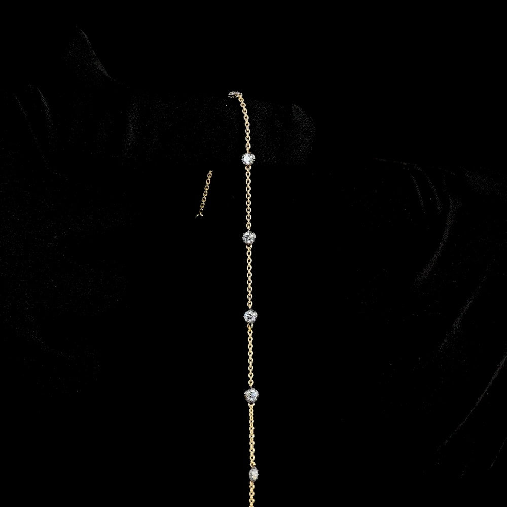 14K Yellow Gold Station Bracelet with 7 Round Lab Grown Diamonds - 0.65 Carat Total Weight with Black Rhodium Accents - Covaloro Fine Jewelry
