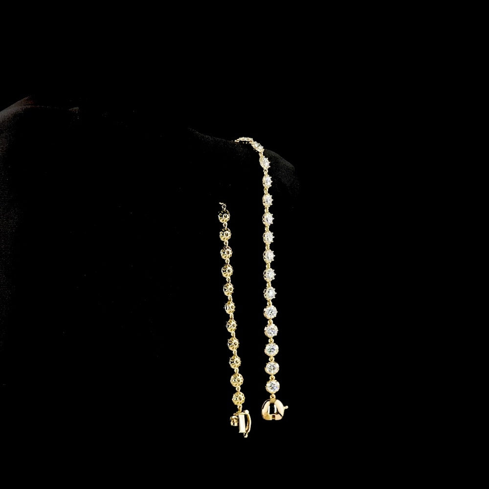 14K Yellow Gold Station Bracelet with Bezel and Prong Set Round Lab Diamonds - 4.51 Carat Total Weight - Covaloro Fine Jewelry