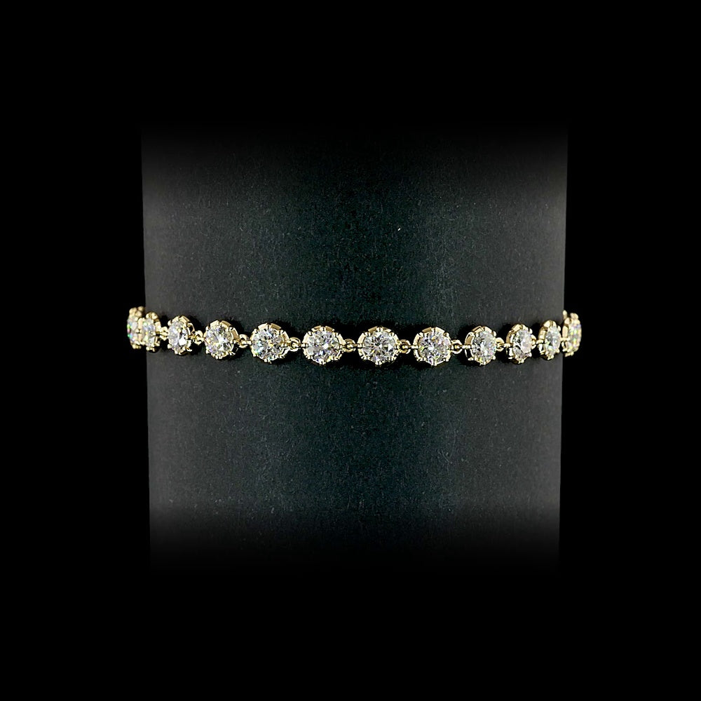 14K Yellow Gold Station Bracelet with Bezel-Prong Set Round Lab Diamonds - 3.40 Carats Total Diamond Weight - Covaloro Fine Jewelry