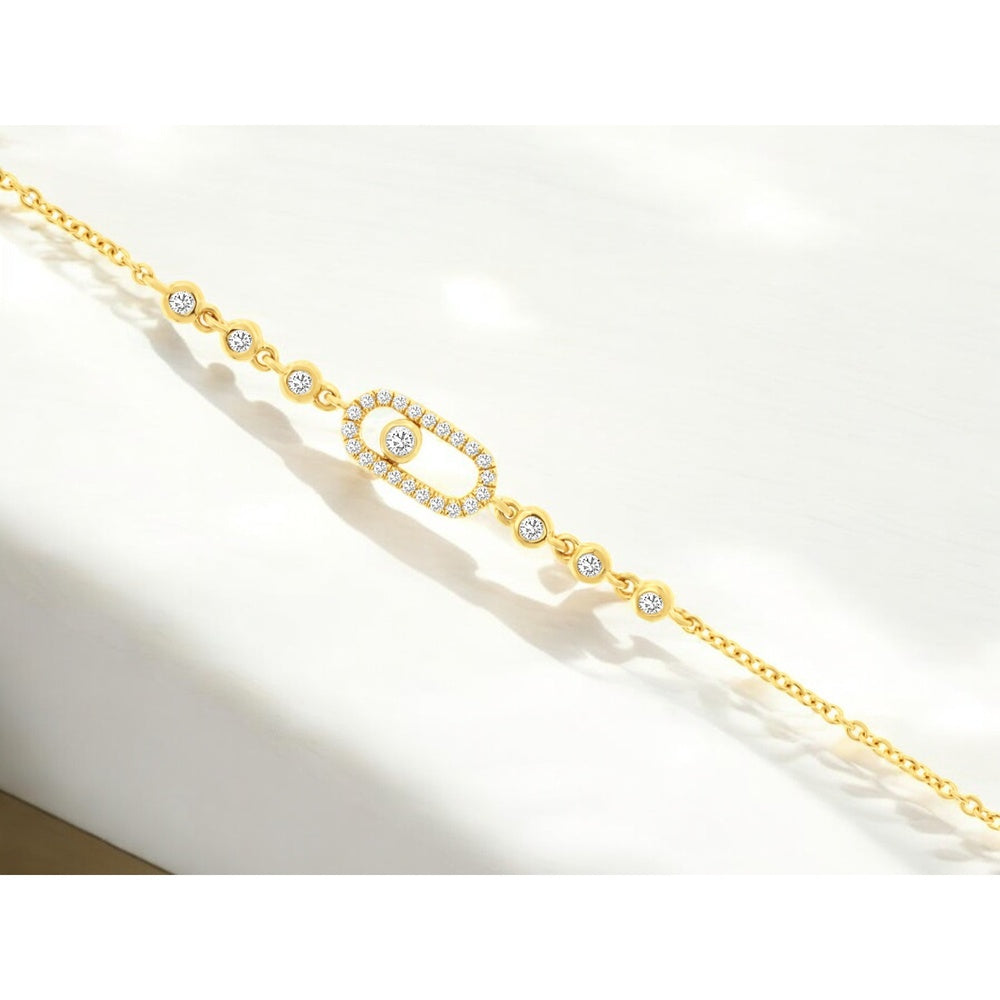 14K Yellow Gold Station Bracelet with Bezel-Set and Pavé Oval Diamond Links - 0.14 Carat Total Diamond Weight - Royal Jewelry