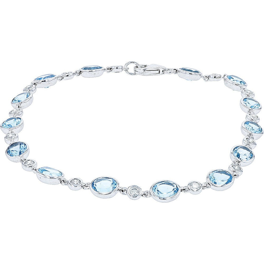 14K Yellow Gold Station Bracelet with Bezel-Set Blue Topaz and Diamond Accents - 5.00 to 6.75 Carat Total Topaz Weight and 0.50 Carat Total Diamond Weight
