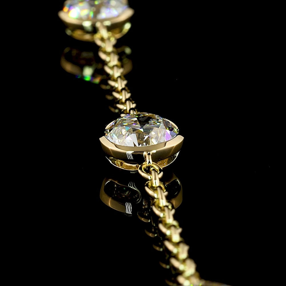 14K Yellow Gold Station Bracelet with Bezel Set Old European Cut Lab Diamonds - 5.21 Carat Total Diamond Weight - Covaloro Fine Jewelry