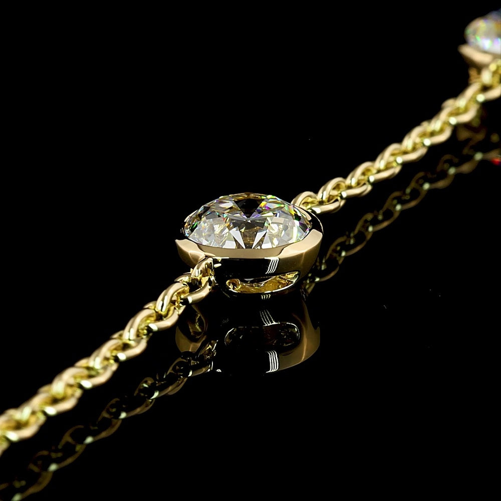 14K Yellow Gold Station Bracelet with Bezel Set Old European Cut Lab Diamonds - 5.21 Carat Total Diamond Weight - Covaloro Fine Jewelry