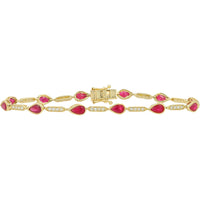 14K Yellow Gold Station Bracelet with Bezel-Set Pear-Cut Rubies and Pavé Diamond Links - 3.15 Carat Total Ruby Weight and 0.40 Carat Total Diamond Weight