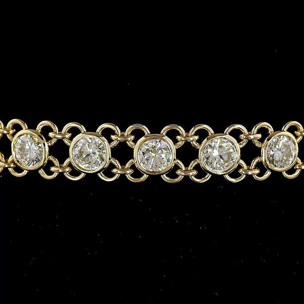 14K Yellow Gold Station Bracelet with Bezel Set Round Lab Diamonds - 5.74 Carats Total Diamond Weight - Covaloro Fine Jewelry