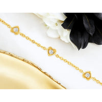 14K Yellow Gold Station Bracelet with Milgrain Heart Settings and Round Diamonds - 0.15 Carat Total Diamond Weight - Royal Jewelry