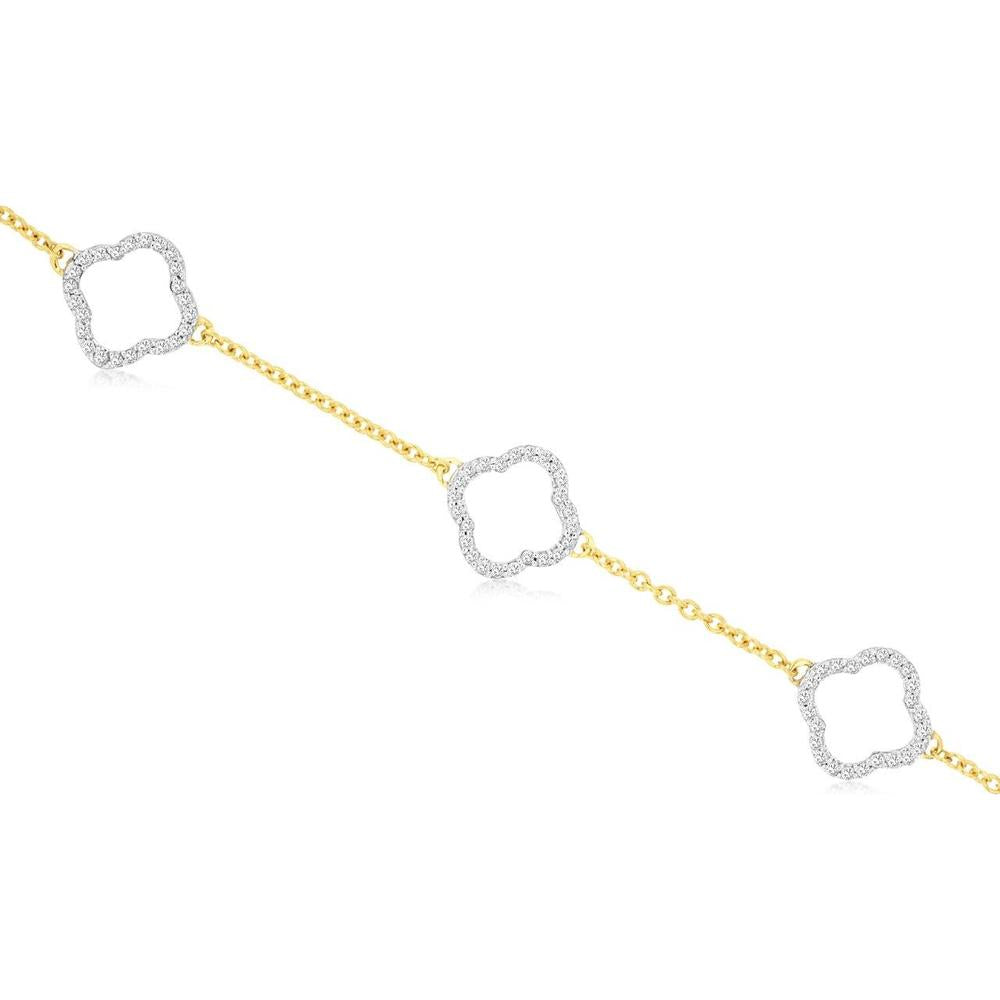14K Yellow Gold Station Bracelet with Open Floral Diamond Motifs - 0.22 Carat Total Diamond Weight - Royal Jewelry
