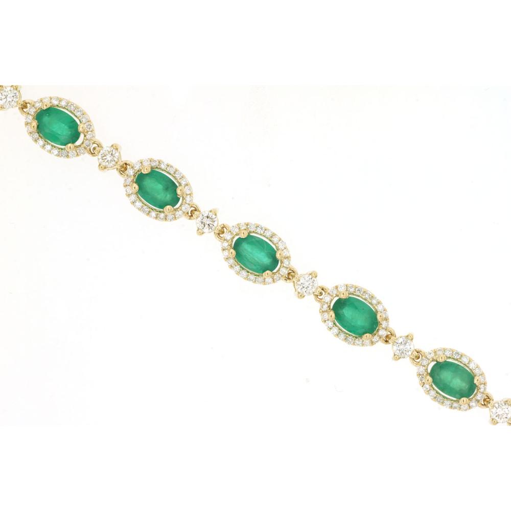 14K Yellow Gold Station Bracelet with Oval Emeralds and Diamond Halos - 5.70 Carat Emerald Weight and 2.00 Carat Total Diamond Weight - Royal Jewelry