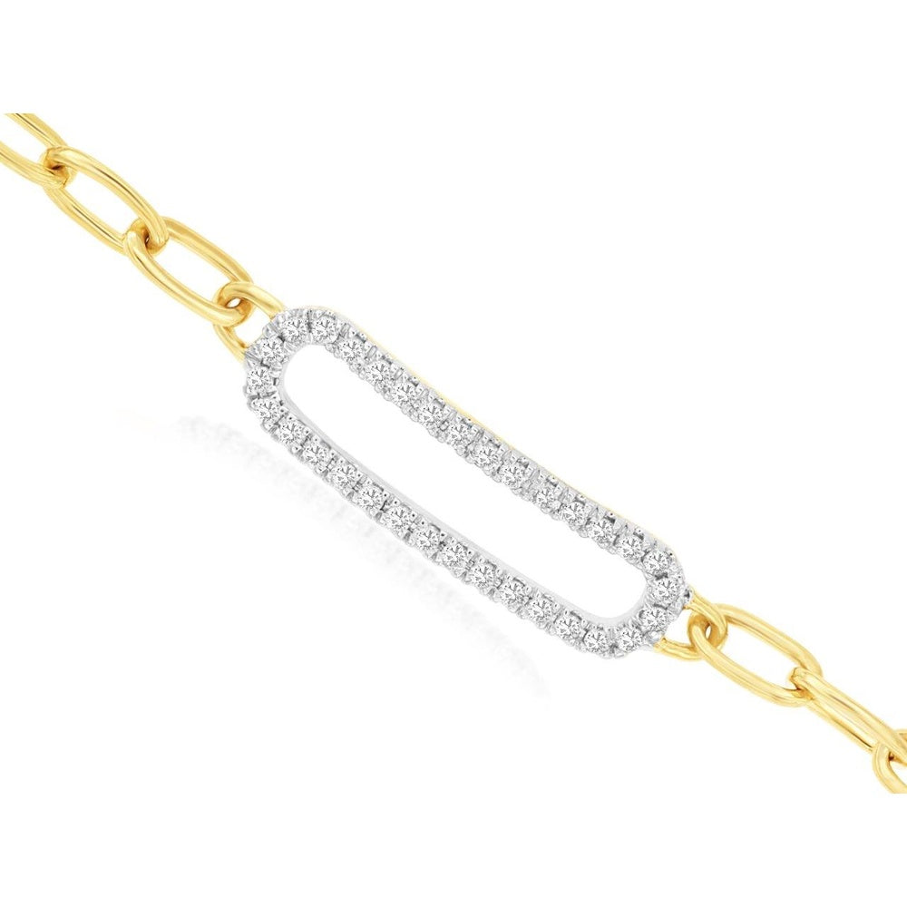 14K Yellow Gold Station Bracelet with Pavé-Set Open Link Round Diamonds - 0.25 Carat Total Diamond Weight - Royal Jewelry