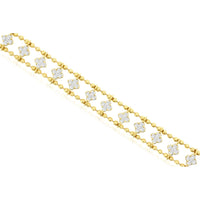 14K Yellow Gold Station Bracelet with Pavé-Set Round Diamond Four-Leaf Motifs and Beaded Links - 1.12 Carat Total Diamond Weight - Royal Jewelry